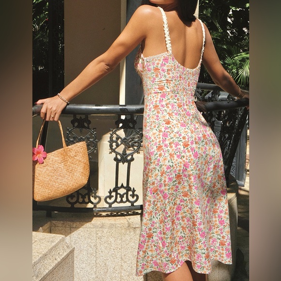 NWT Commense Floral Print Trim Cami Midi Dress - Picture 2 of 14